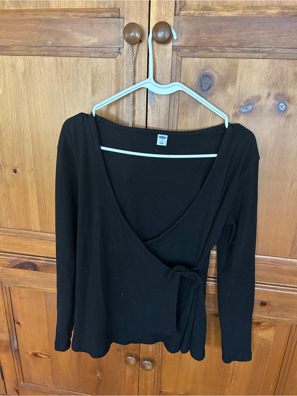Old Navy Black Ribbed Wrap Long-Sleeve Top